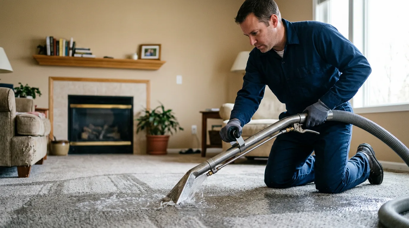Water damage restoration technician working near Houston, PA